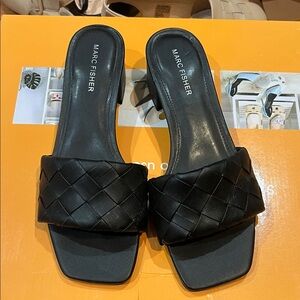 Marc Fisher Black Woven Mules